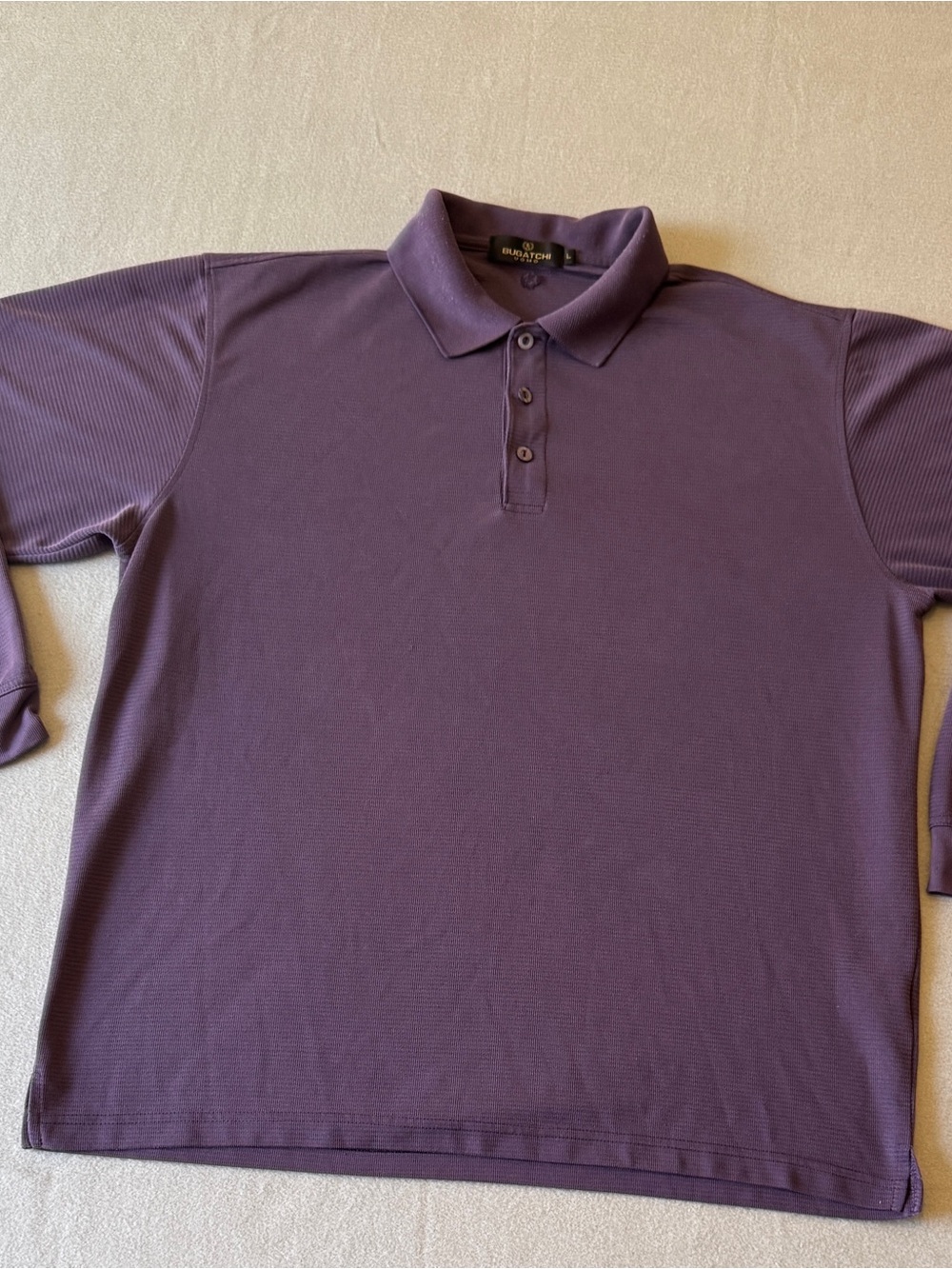 “Chicago Golf Club” Logo Large Bugatchi Uomo Men's Long-Sleeve Golf Polo Purple